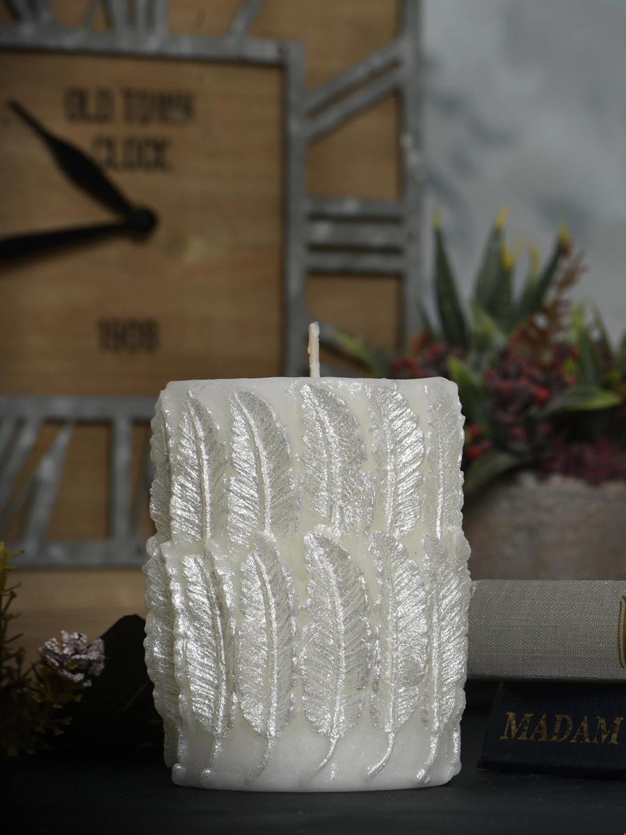 Feather Embossed Large Cylinder Candle